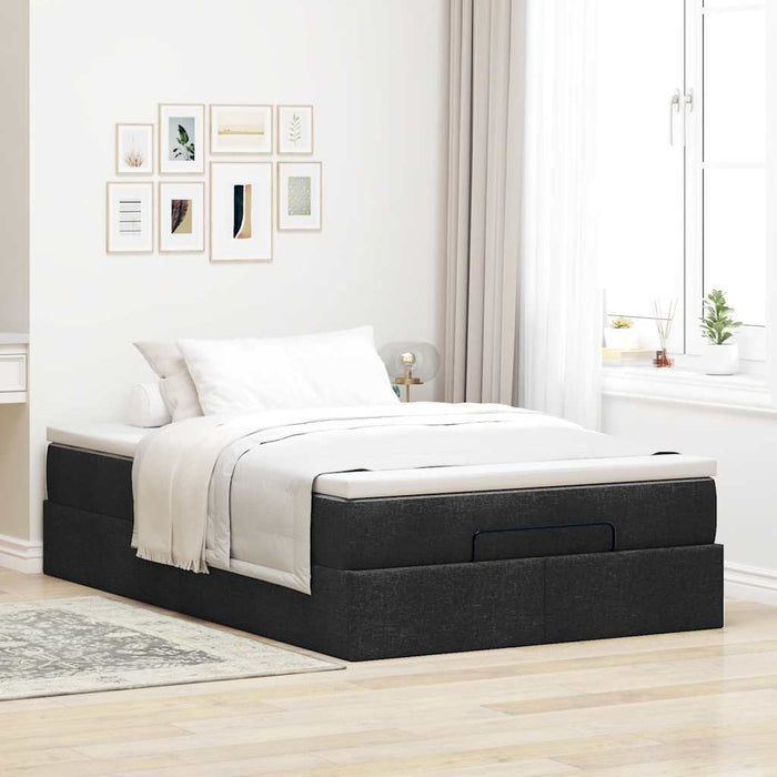 vidaXL Struttura Letto Pouf con Materasso Nero 120x190 cm in Tessuto