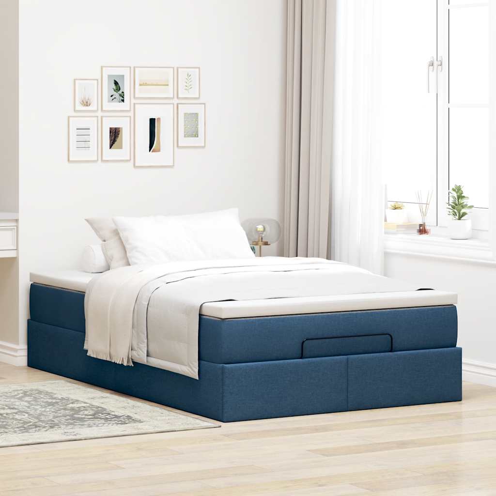 vidaXL Struttura Letto Pouf con Materasso Blu 120x200 cm in Tessuto