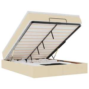 Struttura Letto Pouf con Materasso Crema 140x200 cm in Tessuto 3311118