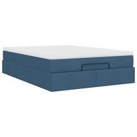 vidaXL Struttura Letto Pouf con Materasso Blu 140x200cm in Tessuto