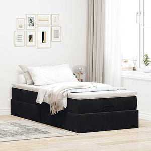 Struttura Letto Pouf con Materasso Nero 90x190 cm in Velluto 3311155