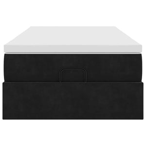 Struttura Letto Pouf con Materasso Nero 90x190 cm in Velluto