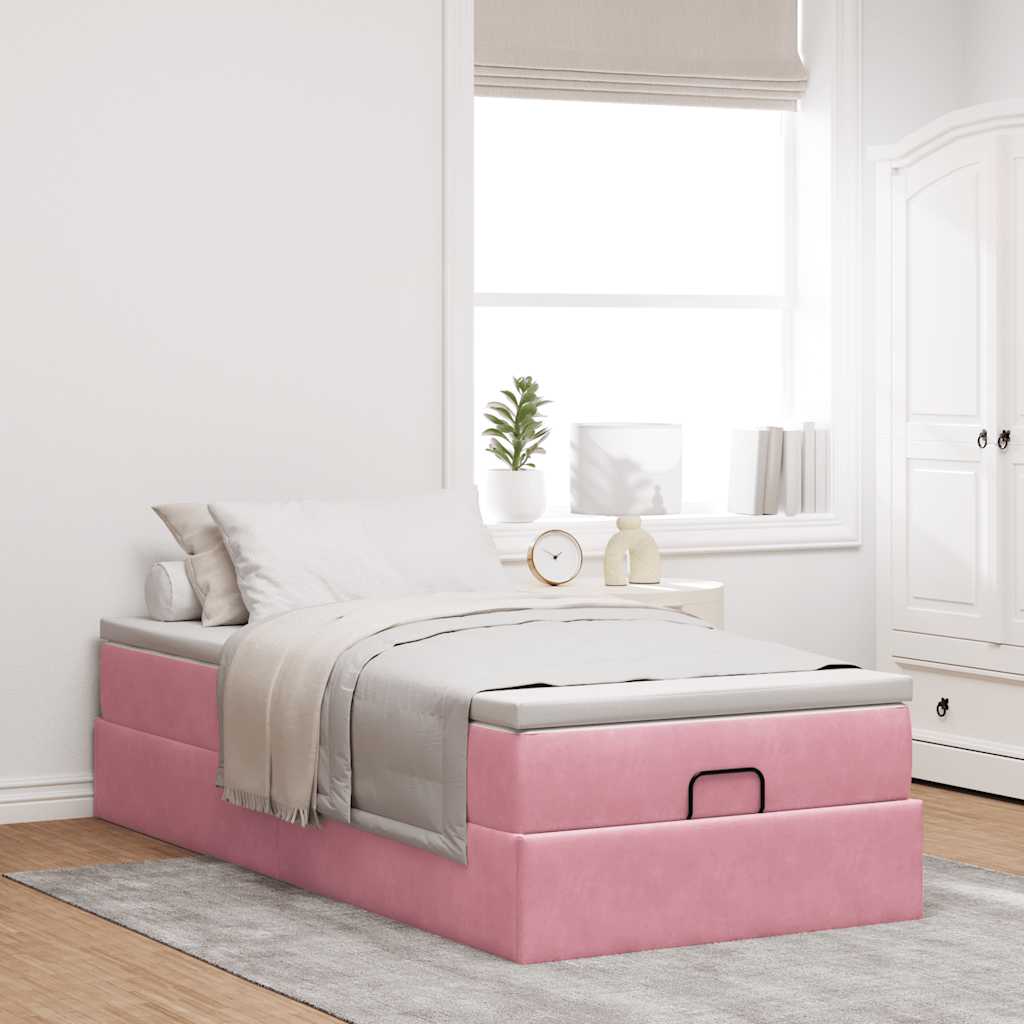 vidaXL Struttura Letto Pouf con Materasso Rosa 90x190 cm in Velluto