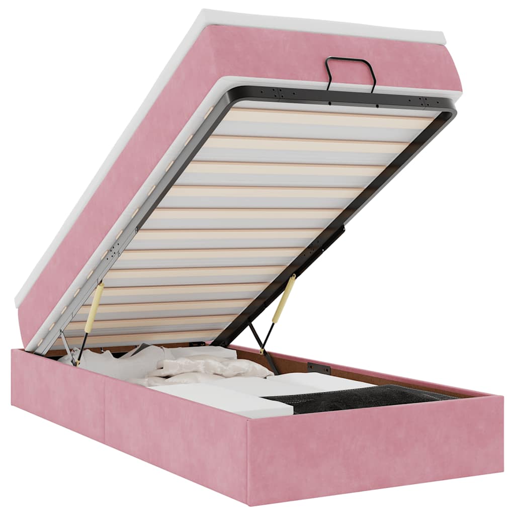 vidaXL Struttura Letto Pouf con Materasso Rosa 90x200 cm in Velluto