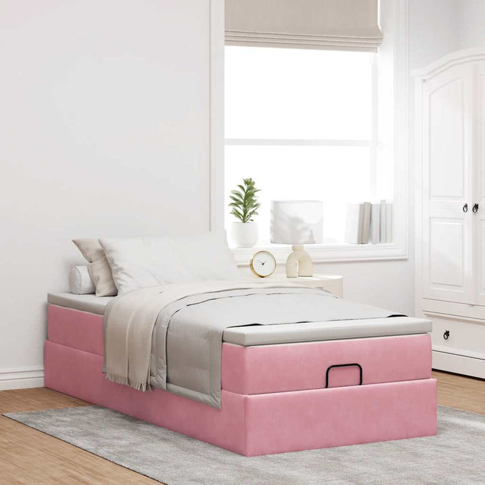 vidaXL Struttura Letto Pouf con Materasso Rosa 100x200 cm Velluto