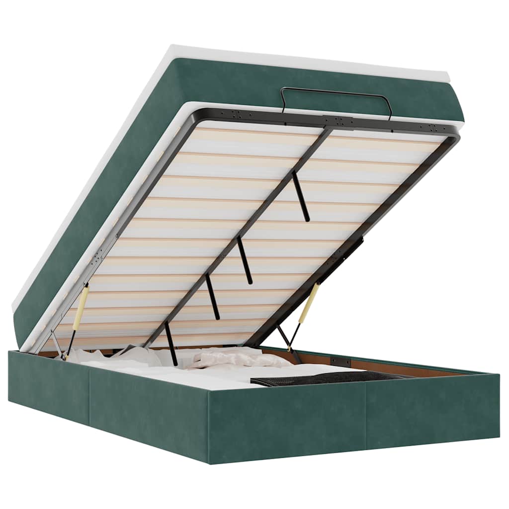 Pouf Letto con Materasso Verde Scuro 120x190 cm Velluto