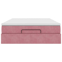 Struttura Letto Pouf con Materasso Rosa 140x190 cm in Velluto