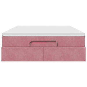 Struttura Letto Pouf con Materasso Rosa 140x190 cm in Velluto