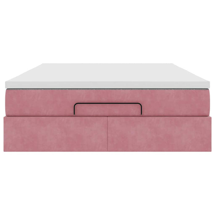 Struttura Letto Pouf con Materasso Rosa 140x190 cm in Velluto