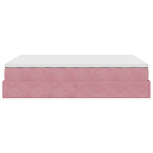 Struttura Letto Pouf con Materasso Rosa 140x190 cm in Velluto