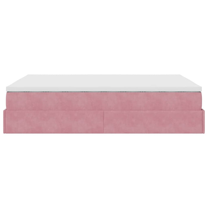 Struttura Letto Pouf con Materasso Rosa 140x190 cm in Velluto