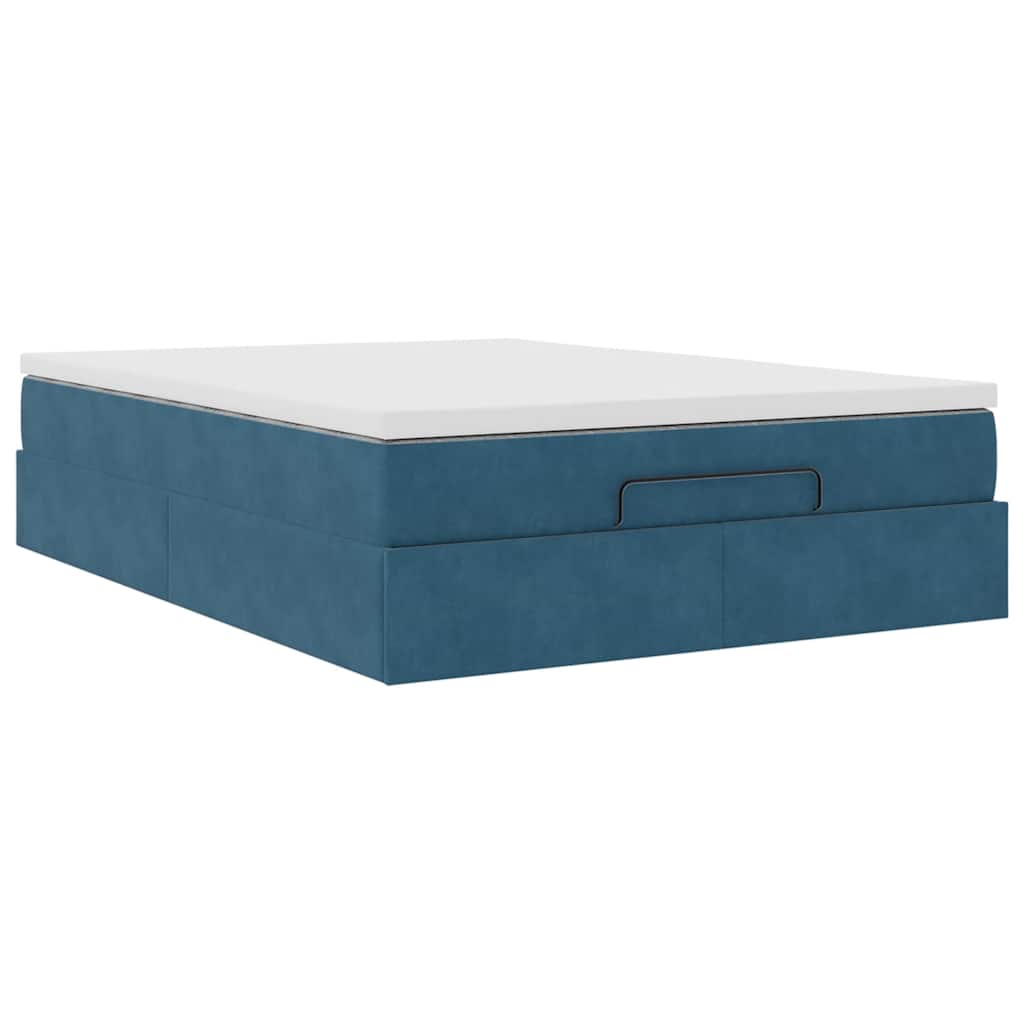 vidaXL Struttura Letto Pouf con Materasso Blu 140x200cm in Velluto