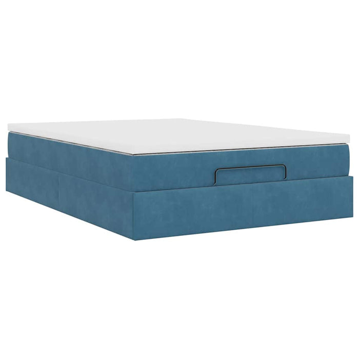 vidaXL Struttura Letto Pouf con Materasso Blu 140x200cm in Velluto