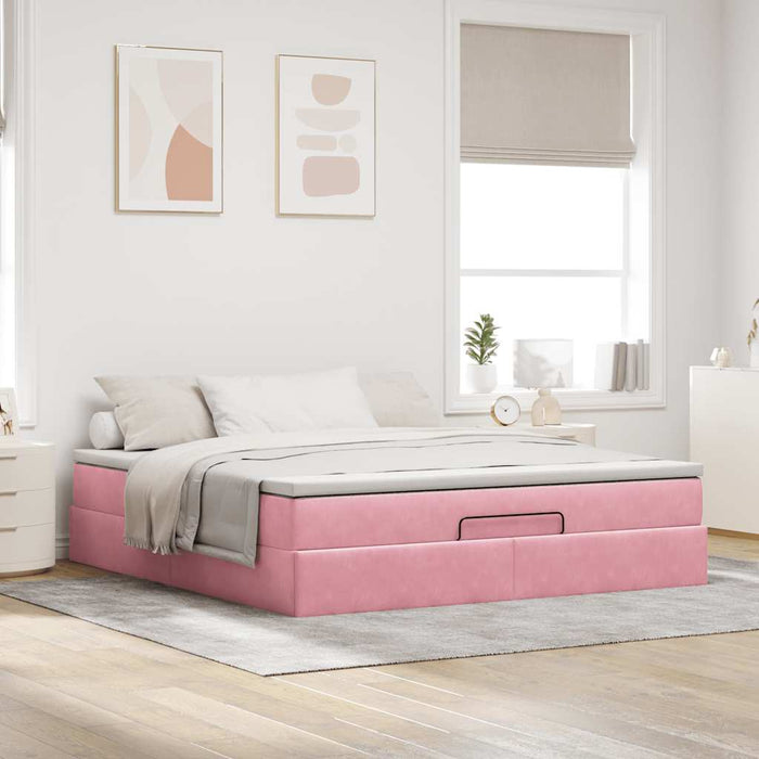 vidaXL Struttura Letto Pouf con Materasso Rosa 160x200 cm in Velluto