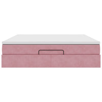 vidaXL Struttura Letto Pouf con Materasso Rosa 160x200 cm in Velluto