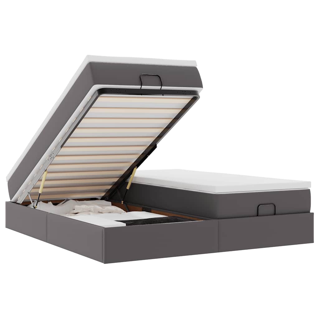 Struttura Letto Pouf con Materassi Grigio 160x200 cm Similpelle 3311222