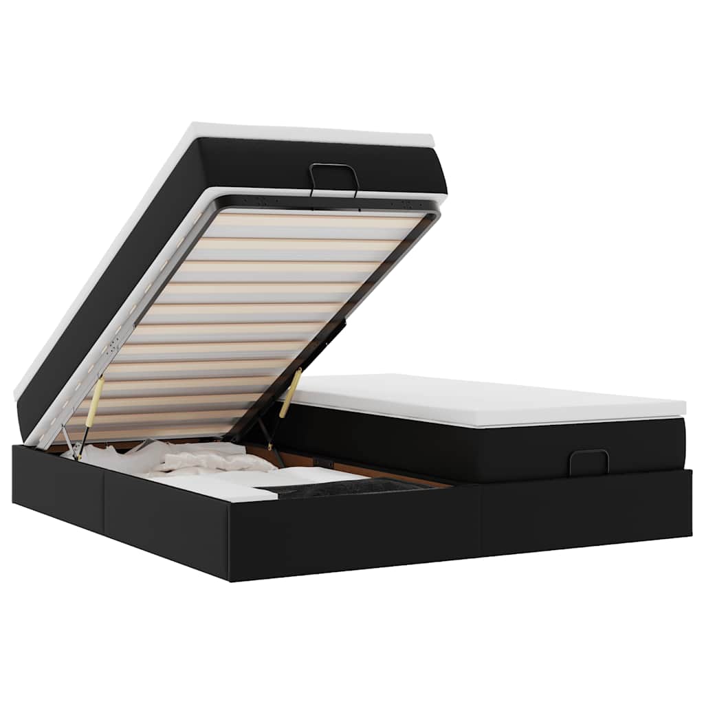 vidaXL Struttura Letto Pouf con Materassi Nero 200x200 cm Similpelle