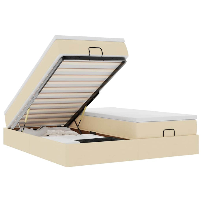 vidaXL Struttura Letto Pouf con Materassi Crema 160x200 cm in Tessuto