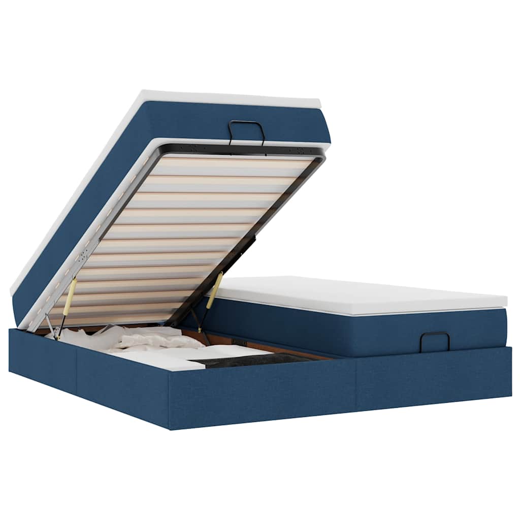 Struttura Letto Pouf con Materassi Blu 160x200 cm in Tessuto 3311240