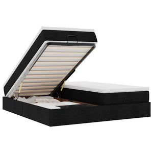 vidaXL Struttura Letto Pouf con Materassi Nero 180x200 cm in Tessuto