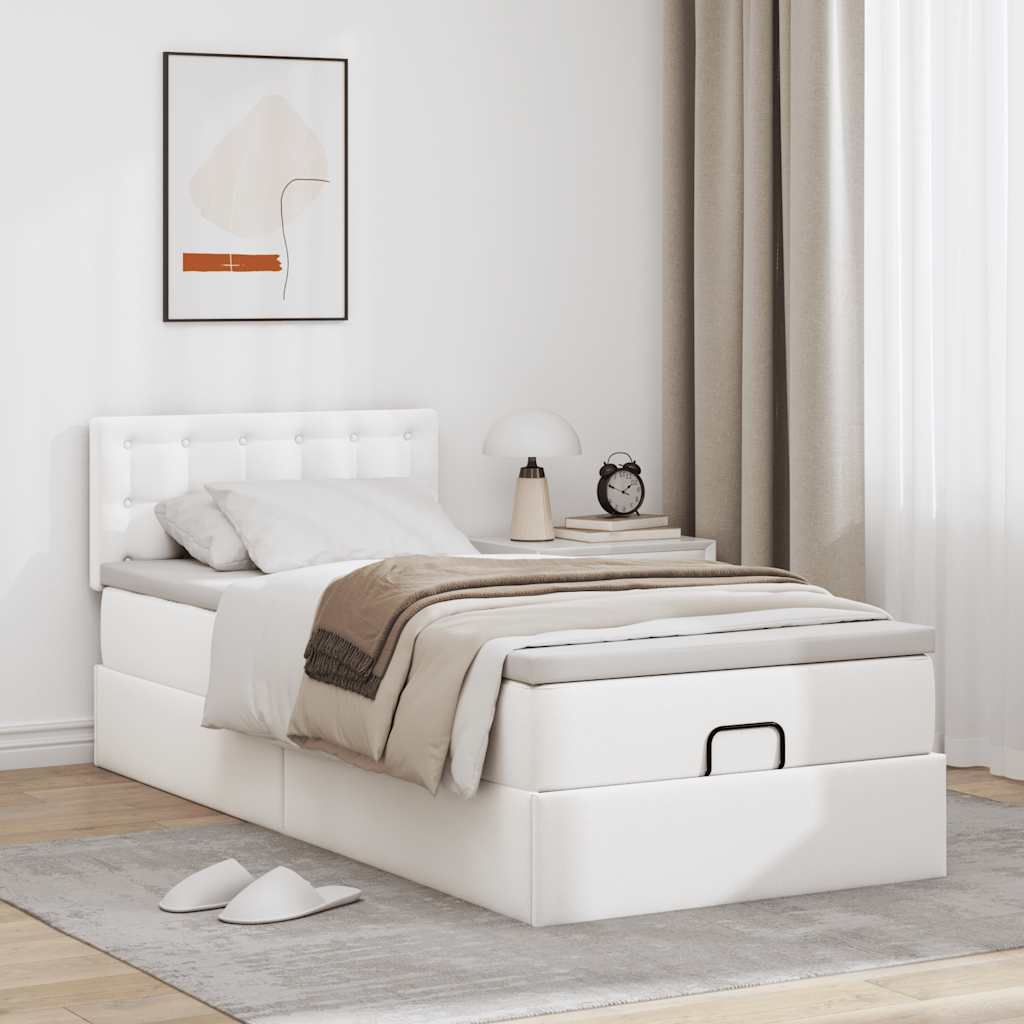 Letto Pouf con Materasso Bianco 90x200 cm Similpelle 3311284
