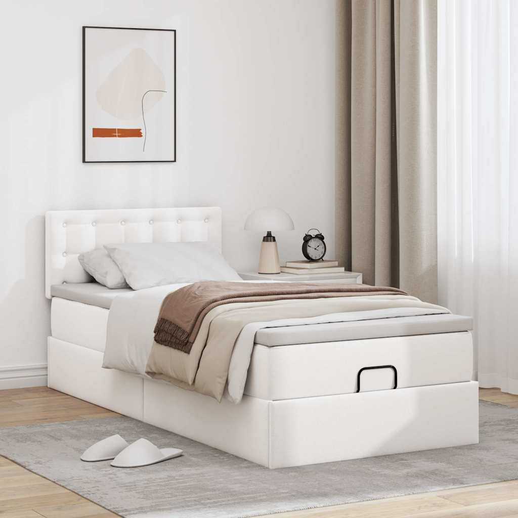 vidaXL Letto Pouf con Materasso Bianco 100x200 cm Similpelle