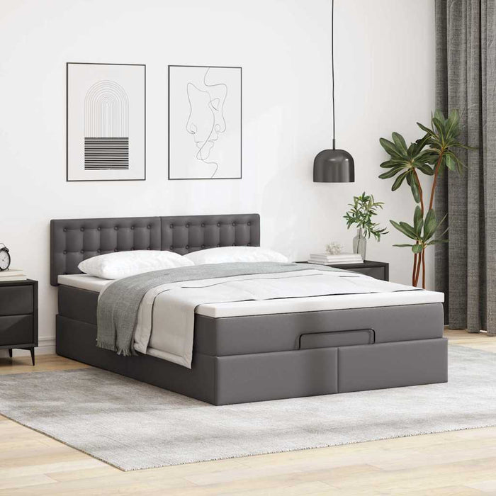 vidaXL Struttura Letto Pouf con Materasso Grigio 140x200 cm Similpelle