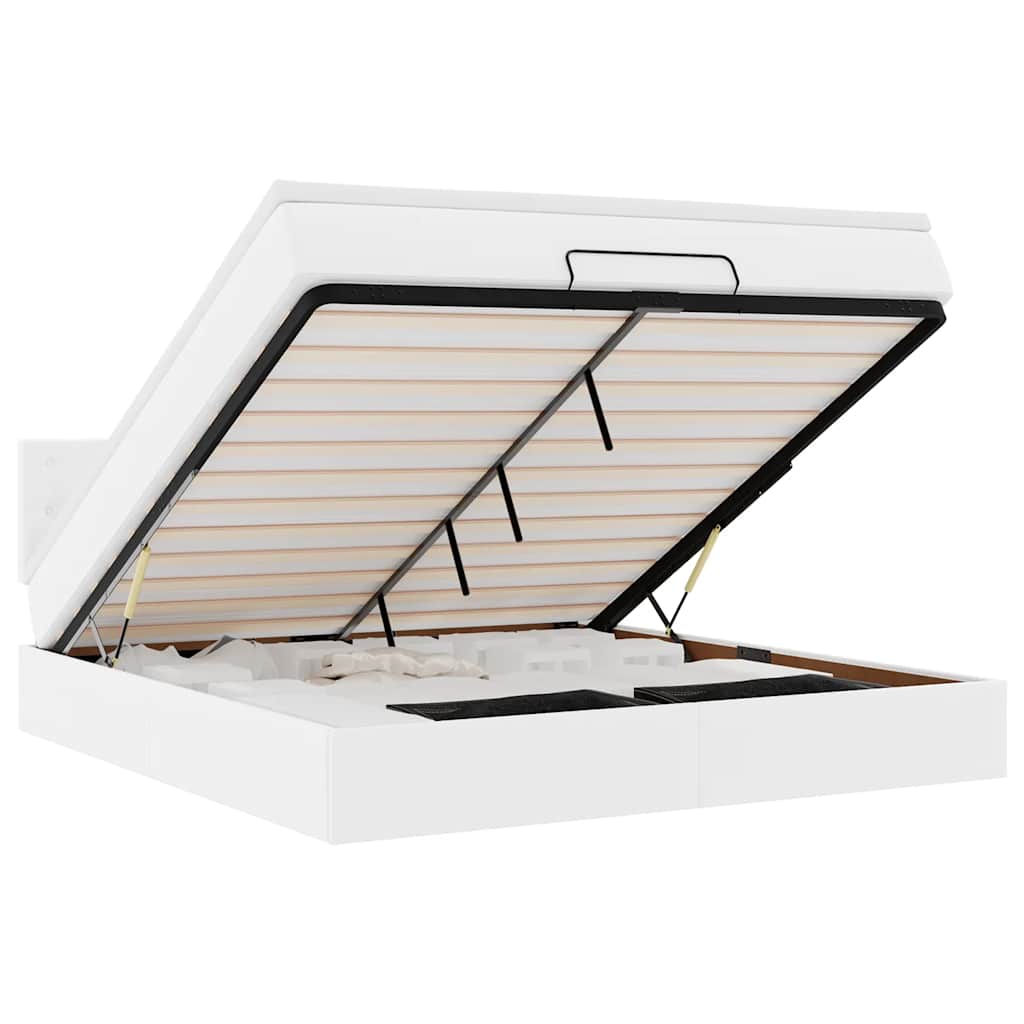 Struttura Letto Pouf con Materasso Bianco 160x200 cm Similpelle 3311314