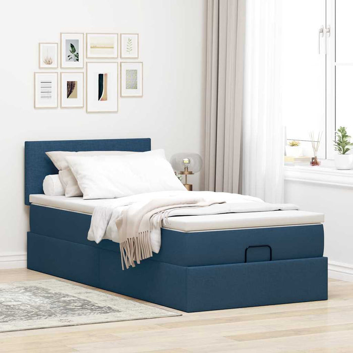 Struttura Letto Pouf con Materasso Blu 80x200 cm in Tessuto 3311337