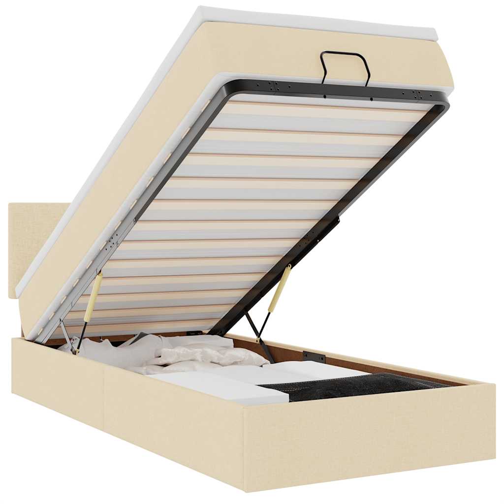 Struttura Letto Pouf con Materasso Crema 90x190 cm in Tessuto 3311343