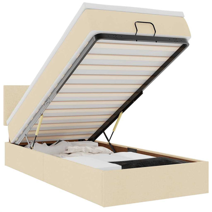 Struttura Letto Pouf con Materasso Crema 90x190 cm in Tessuto 3311343