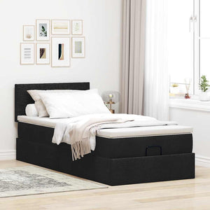 vidaXL Pouf Letto con Materasso Nero 90x200 cm in Tessuto