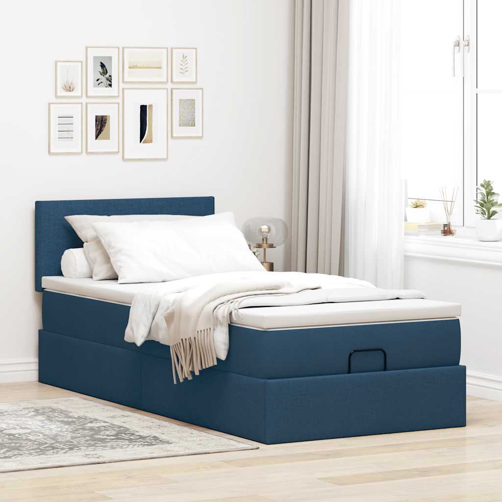 vidaXL Pouf Letto con Materasso Blu 100x200 cm in Tessuto
