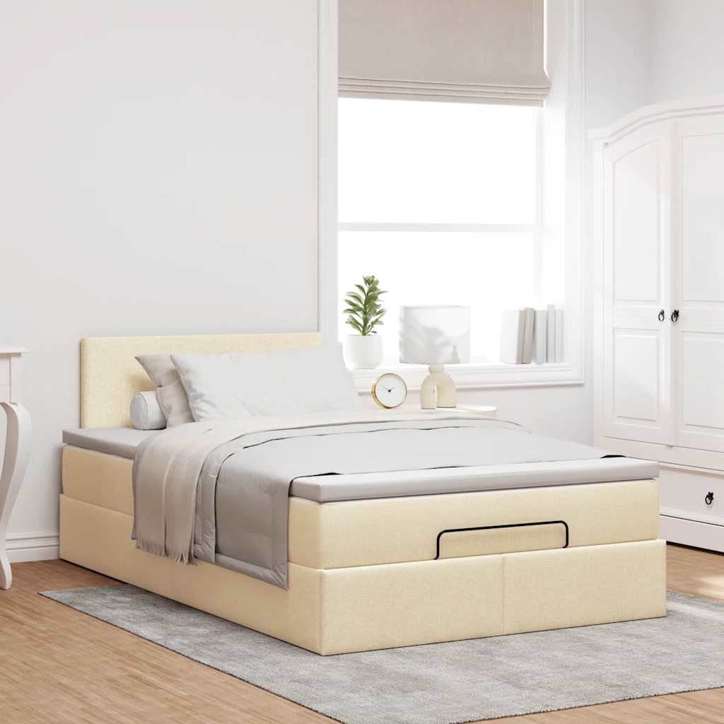 vidaXL Struttura Letto Pouf con Materasso Crema 120x200 cm in Tessuto