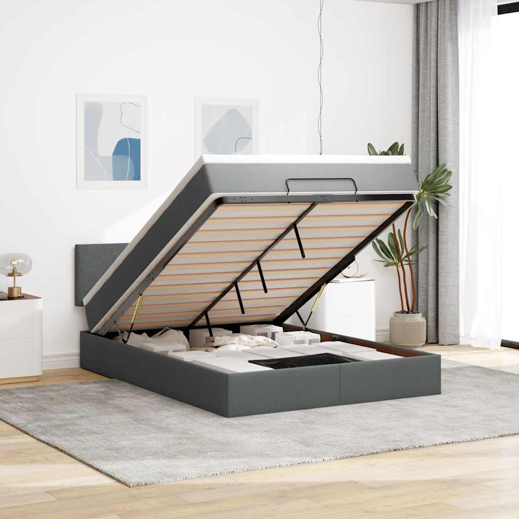 Pouf Letto con Materasso Grigio Scuro 140x190 cm in Tessuto 3311374