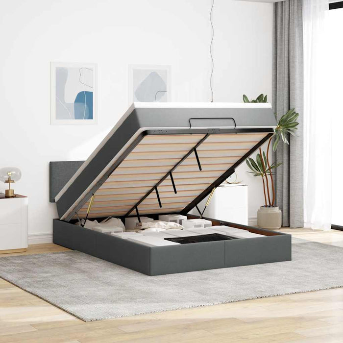 Pouf Letto con Materasso Grigio Scuro 140x190 cm in Tessuto