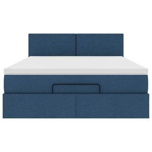 Struttura Letto Pouf con Materasso Blu 140x200cm in Tessuto 3311386