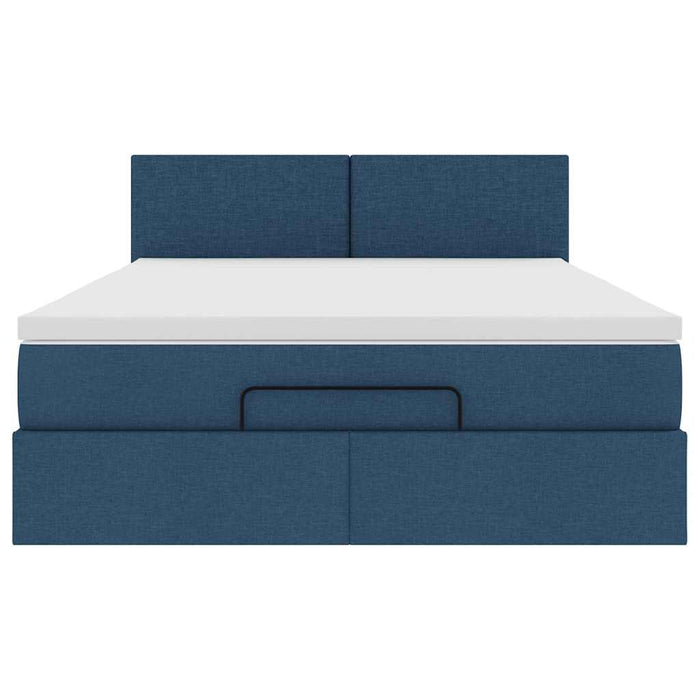 vidaXL Struttura Letto Pouf con Materasso Blu 140x200cm in Tessuto