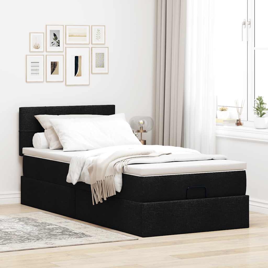 Pouf Letto con Materasso Nero 100x200 cm in Tessuto 3311437