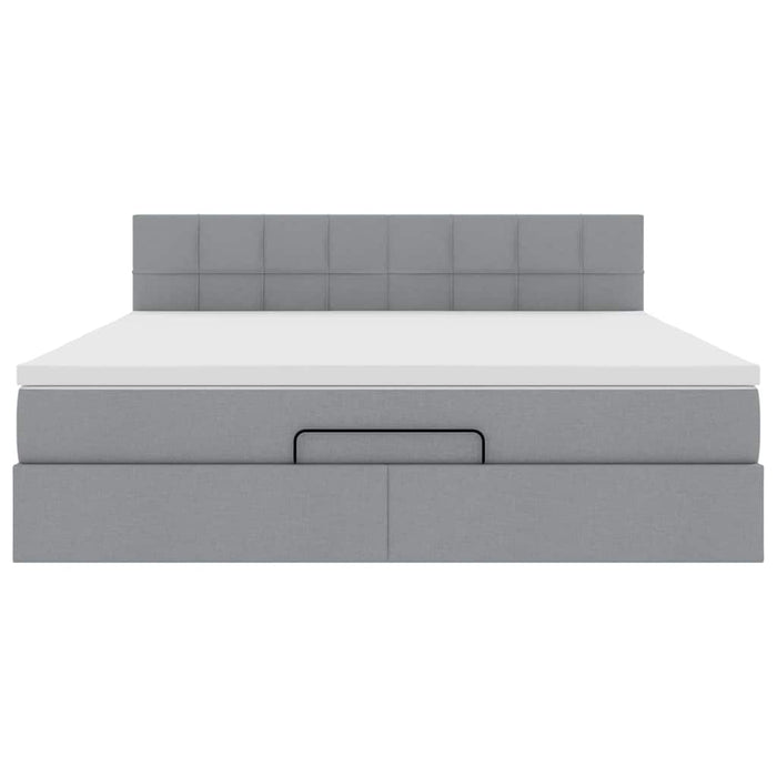 Pouf Letto con Materasso Grigio Chiaro 160x200 cm in Tessuto