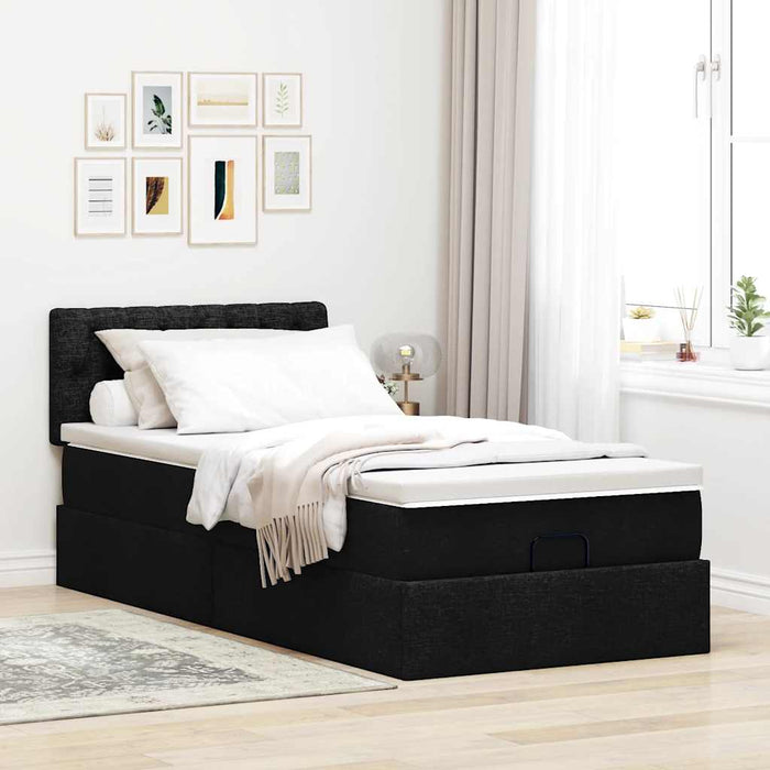 vidaXL Struttura Letto Pouf con Materasso Nero 90x190 cm in Tessuto
