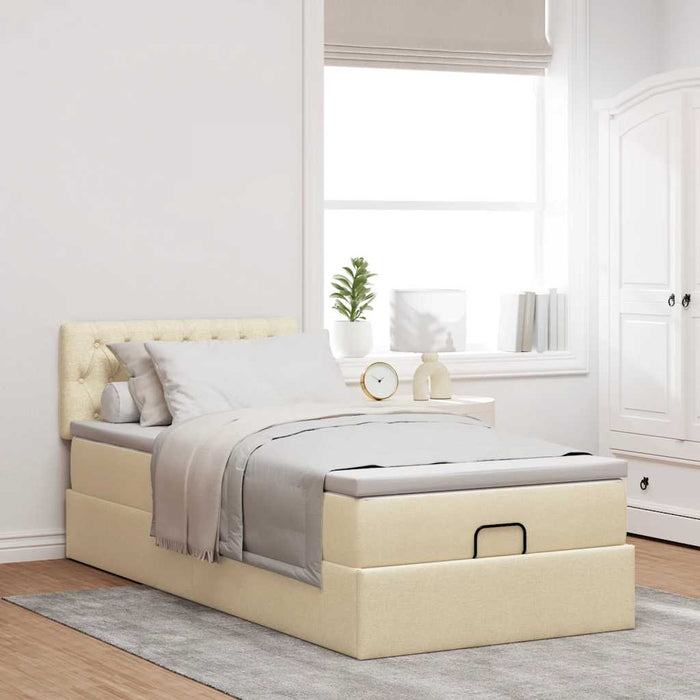 Struttura Letto Pouf con Materasso Crema 90x190 cm in Tessuto 3311509