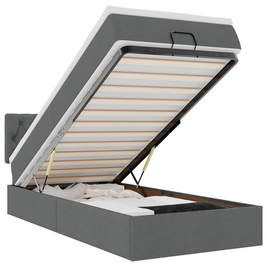 vidaXL Pouf Letto con Materasso Grigio Scuro 90x200 cm in Tessuto