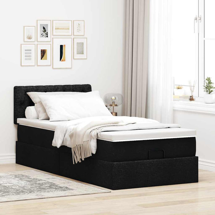 vidaXL Pouf Letto con Materasso Nero 90x200 cm in Tessuto