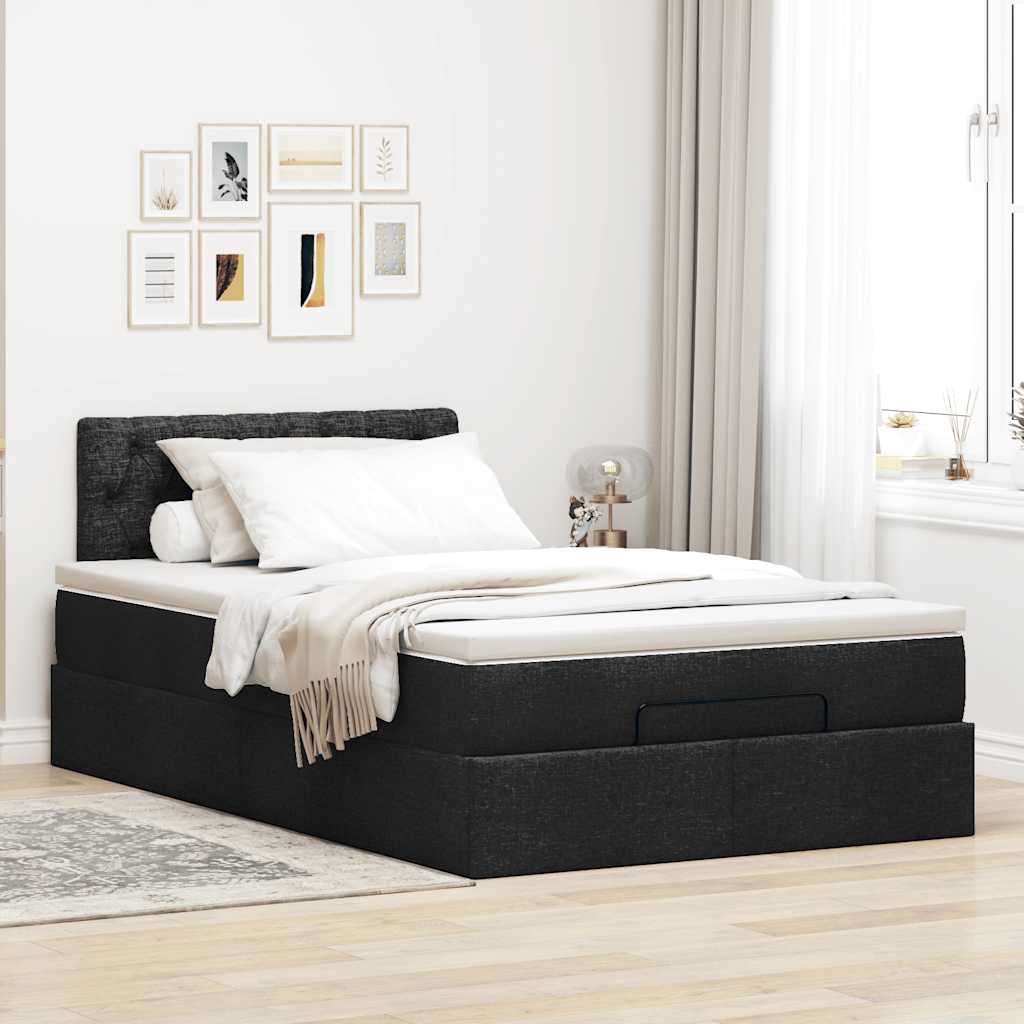 vidaXL Pouf Letto con Materasso Nero 120x190 cm in Tessuto