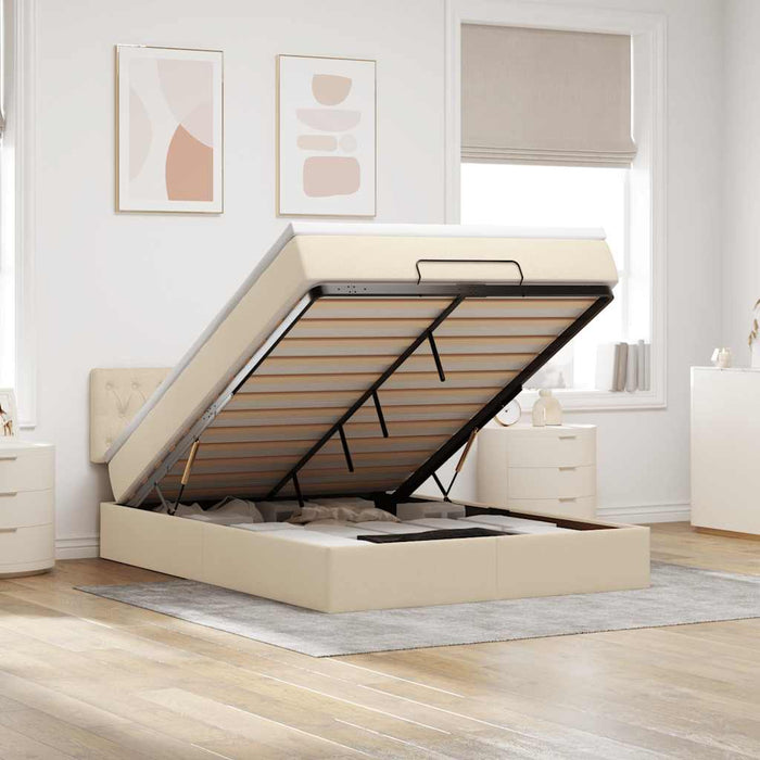 vidaXL Pouf Letto con Materasso Crema 140x190 cm in Tessuto