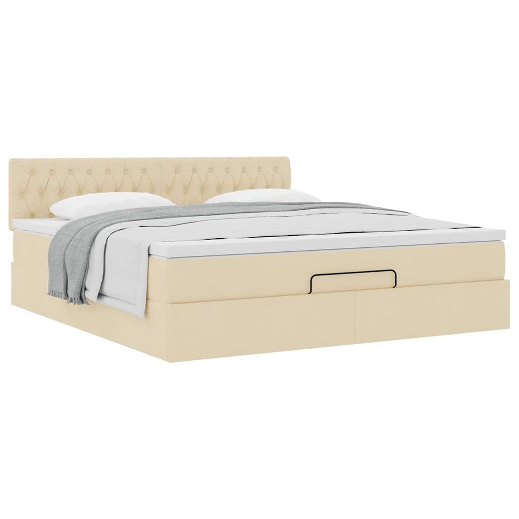 vidaXL Struttura Letto Pouf con Materasso Crema 160x200 cm in Tessuto