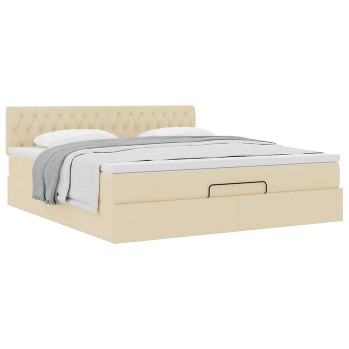 vidaXL Struttura Letto Pouf con Materasso Crema 160x200 cm in Tessuto