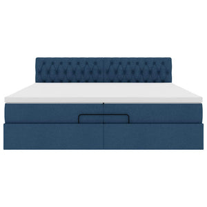 vidaXL Struttura Letto Pouf con Materasso Blu 200x200 cm in Tessuto