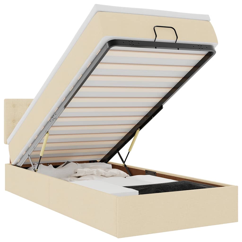 vidaXL Struttura Letto Pouf con Materasso Crema 90x190 cm in Tessuto